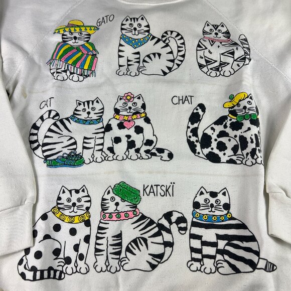 VTG Marcy & Me Cats Sweatshirt Fits Like A Medium White Dingy Crewneck Tag OS - Picture 7 of 16